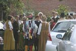Cast assembled in the car park of the Globe Theatre