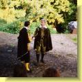 Antonio (left) promises to loan Bassanio money for his debts