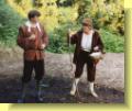 Launcelot Gobbo (left) is stayed as he flees Shylock's service