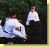 Mercutio is hurt under Romeo's arm